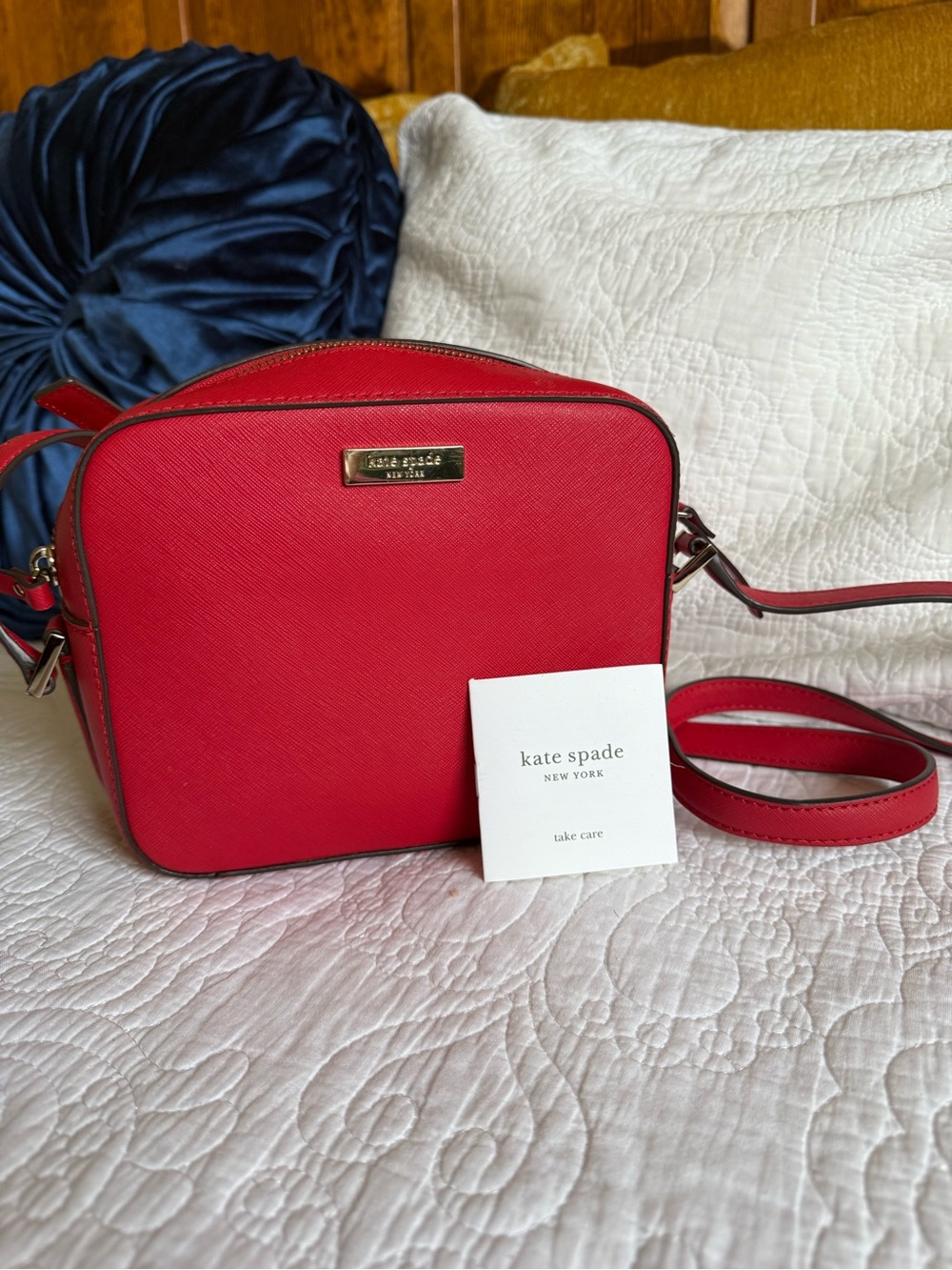 kate spade red Saffiano Crossbody Camera Bag